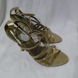NICOLE MILLER TRENDY HIGH HEEL GENUINE GOLD LEATHER SANDALS SIZE11 NEW NO BOX